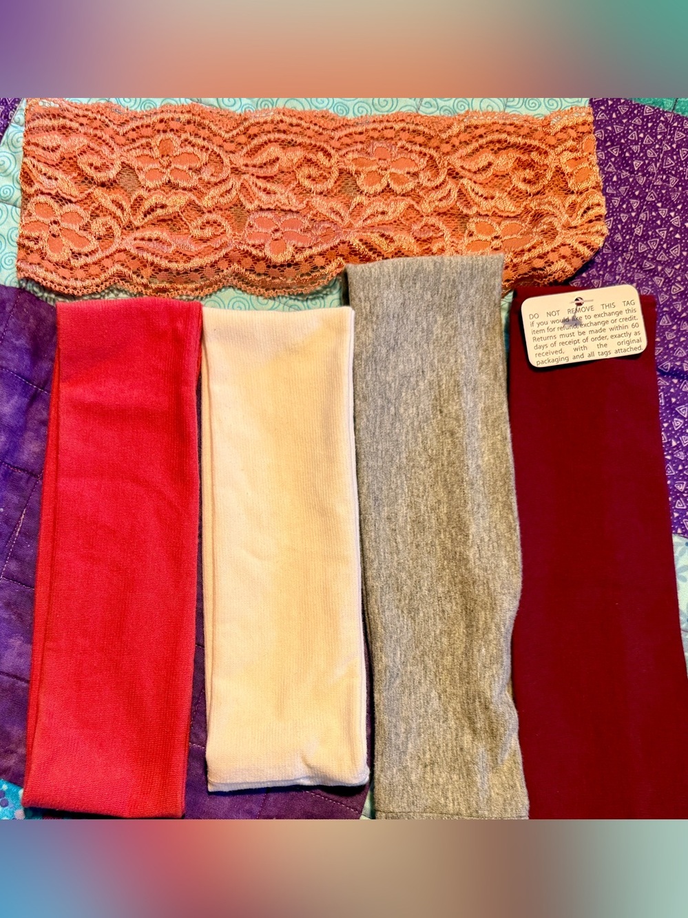 Headbands Bundle of 5 wide cloth headbands, 4 cotton/spandex, 1 lace NEW